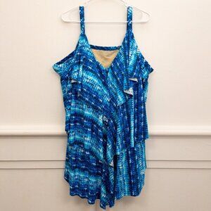 Swimsuits For All Blue Ruffle Plus Size Swim Top Size 34 Adjustable Straps